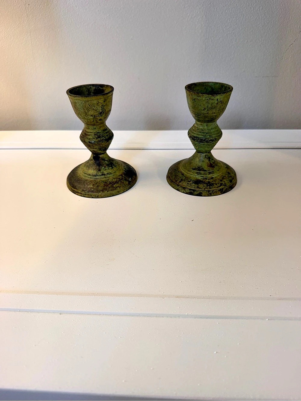 Green Candlestick Holder Pair